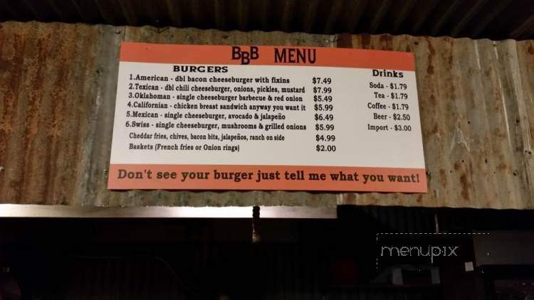 BBB Burgerhouse - Atoka, OK menu_pic