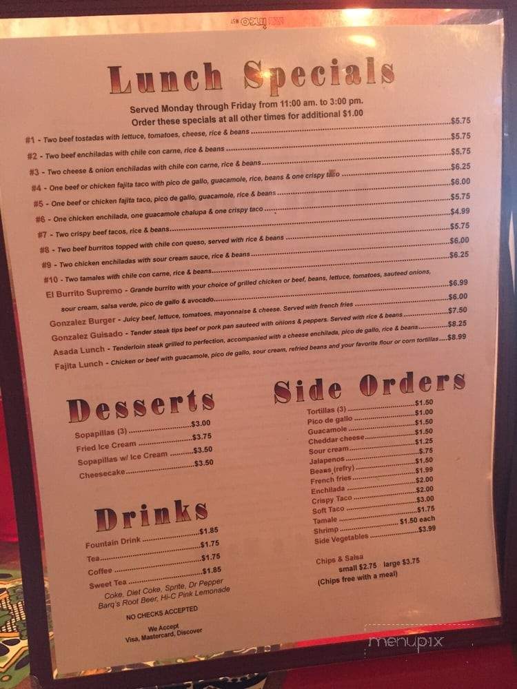 Gonzales Mexican Resturant - Wynnewood, OK menu_pic