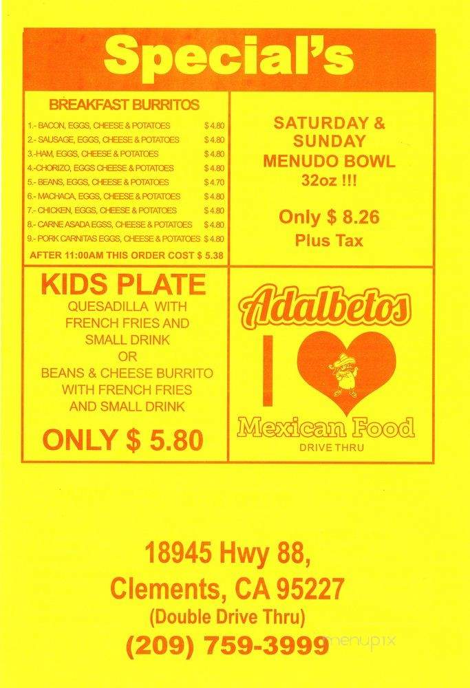Adalbetos - Lockeford, CA menu_pic