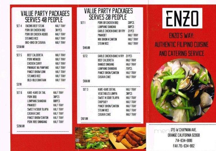 Enzo's Way: Filipino Fast Food - Orange, CA menu_pic