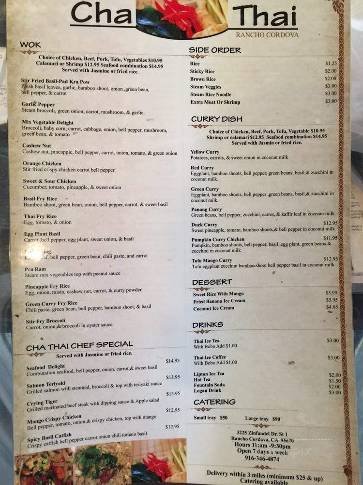 Cha Thai - Rancho Cordova, CA menu_pic