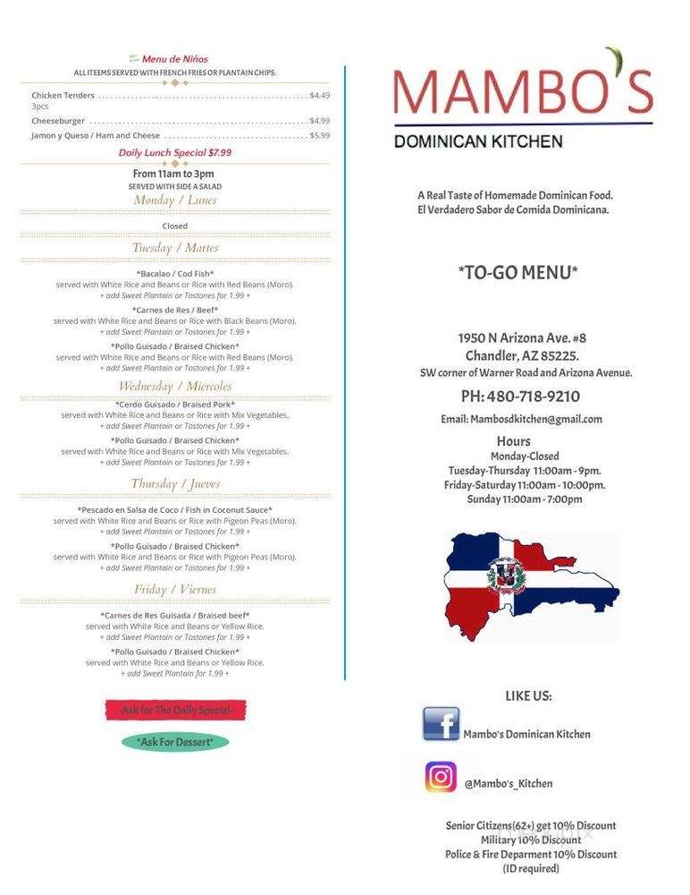 Mambo's Dominican Kitchen - Chandler, AZ menu_pic