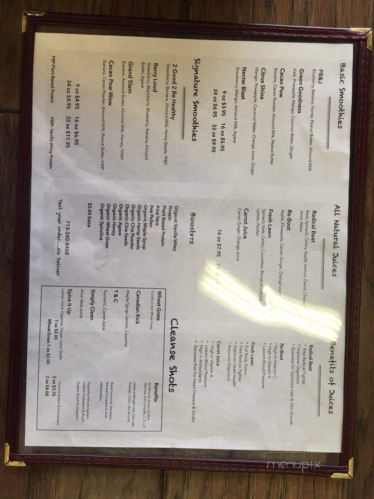 713 Juice Bar - Houston, TX menu_pic