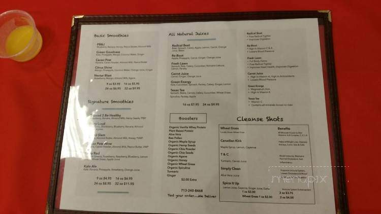 713 Juice Bar - Houston, TX menu_pic