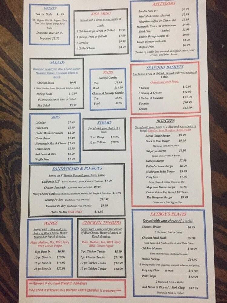 Fatboy's Sports Grill - Rockport, TX menu_pic