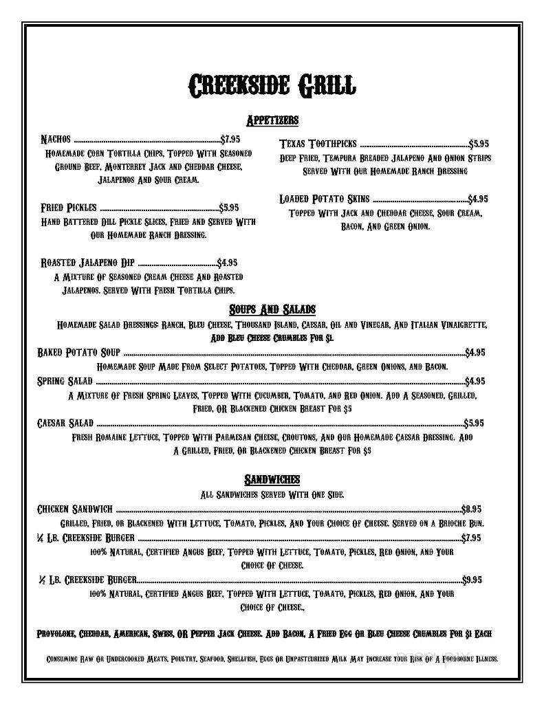Creekside Grill - Azle, TX menu_pic