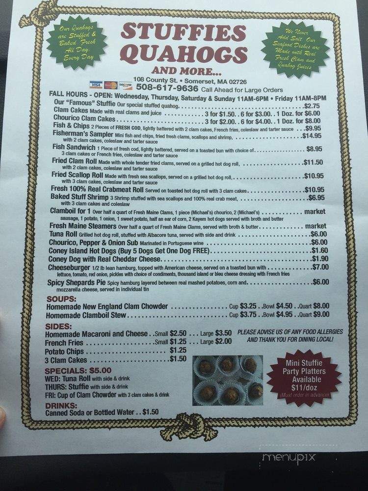 Stuffies Quahogs - Somerset, MA menu_pic