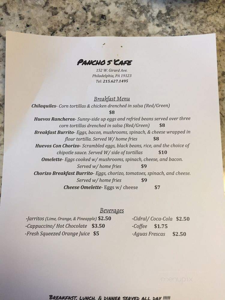 Pancho's Cafe - Philadelphia, PA menu_pic