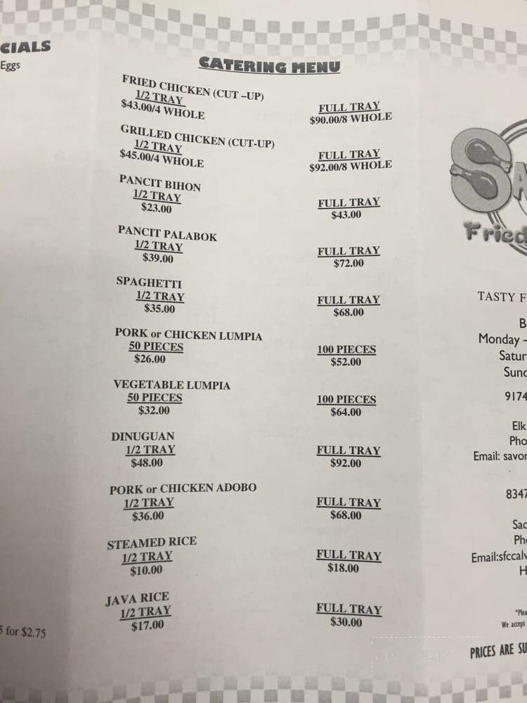 Savory Fried Chicken - Sacramento, CA menu_pic