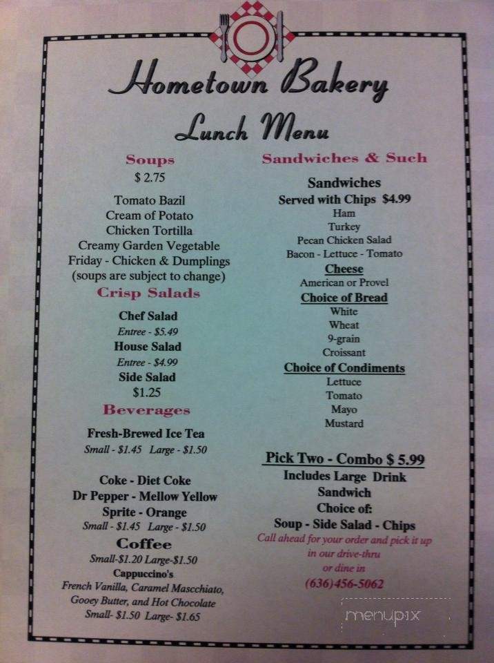 Hometown Bakery - Warrenton, MO menu_pic