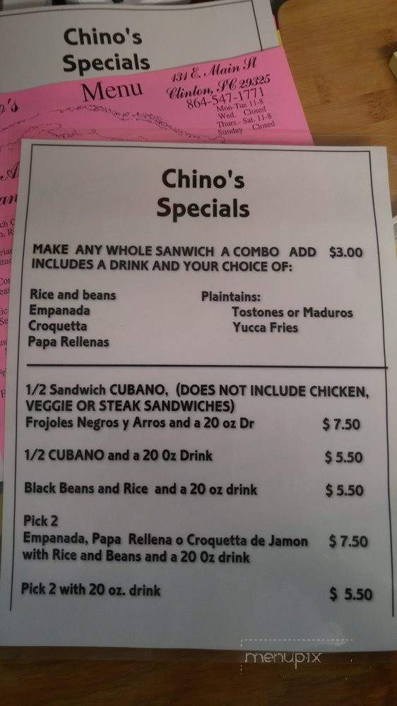 Chino's Cuban Cafe - Clinton, SC menu_pic
