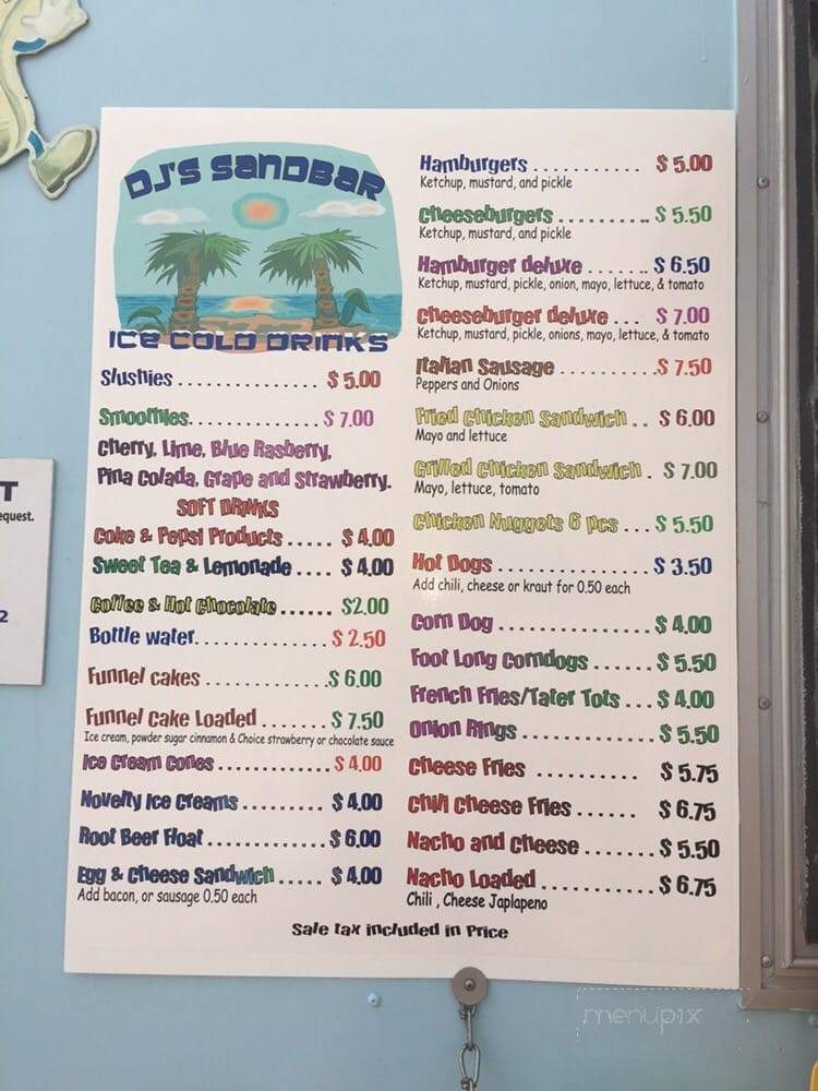 DJs Sandbar - Daytona Beach Shores, FL menu_pic