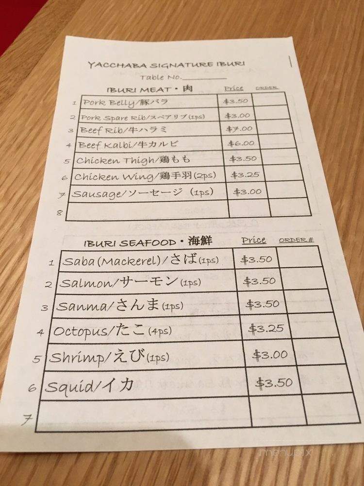 Yacchaba - Honolulu, HI menu_pic