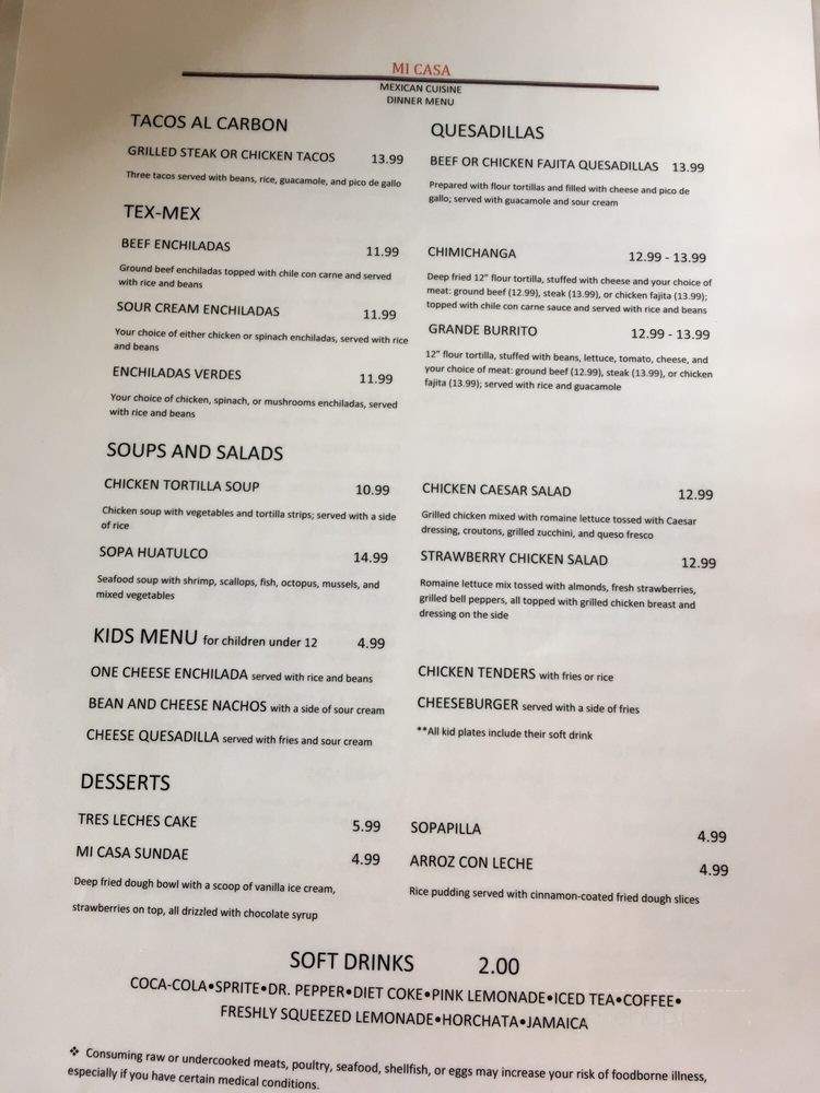 Mi Casa Mexican Cuisine - Waxahachie, TX menu_pic