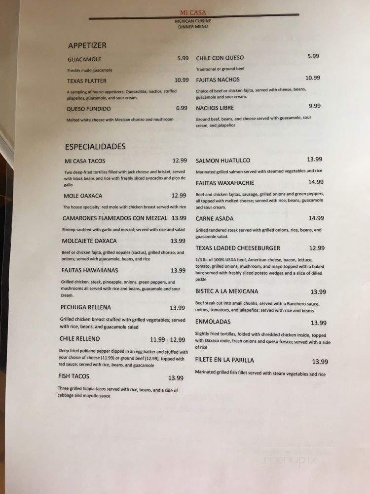 Mi Casa Mexican Cuisine - Waxahachie, TX menu_pic