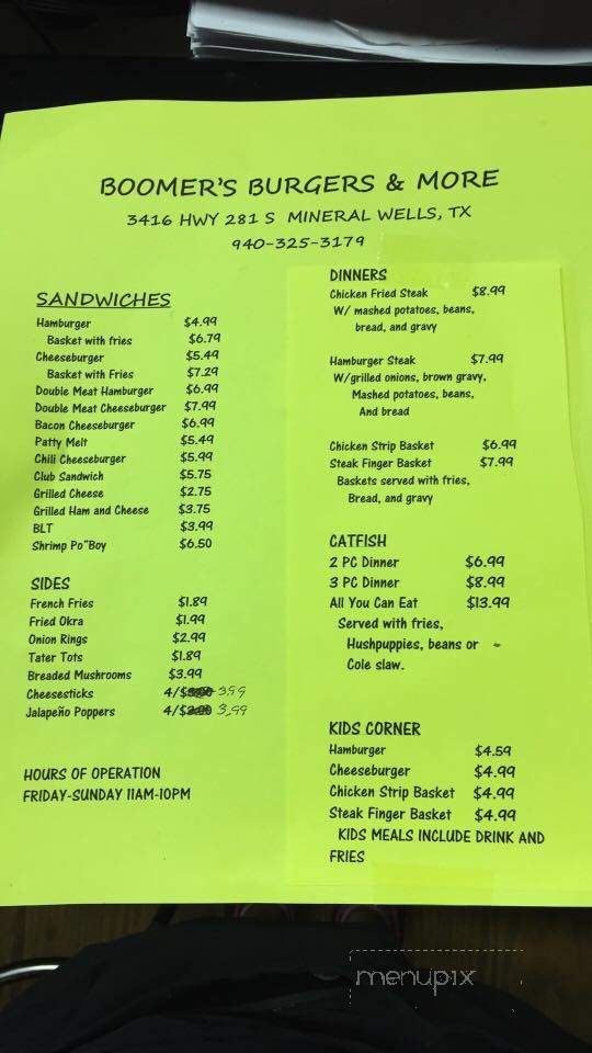 Boomer's Burgers & More - Mineral Wells, TX menu_pic