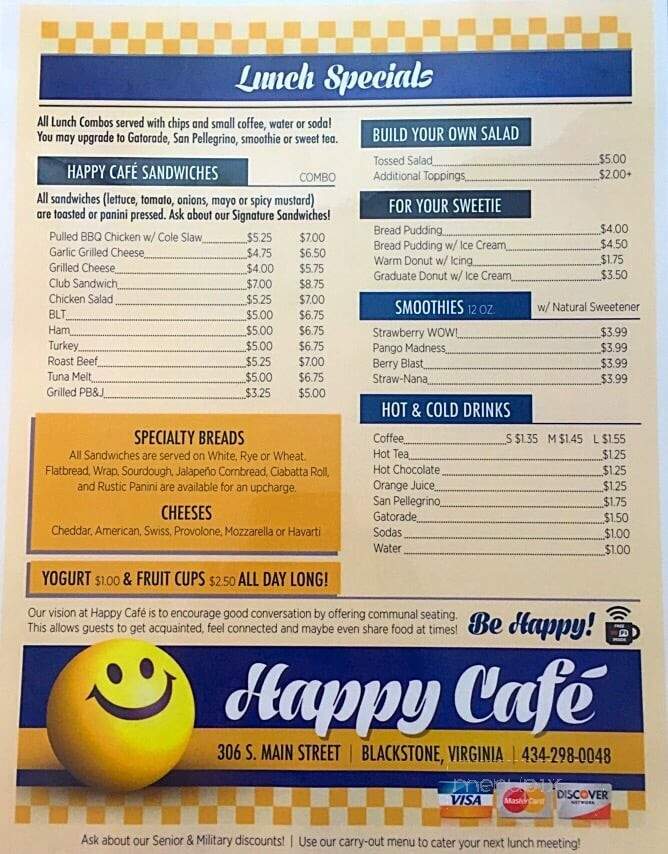Happy Cafe - Blackstone, VA menu_pic