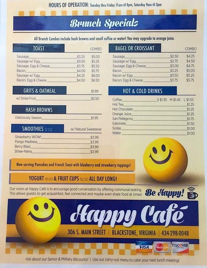 Happy Cafe - Blackstone, VA menu_pic