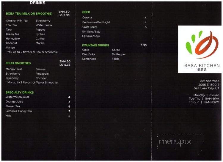 SASA Kitchen - Salt Lake City, UT menu_pic