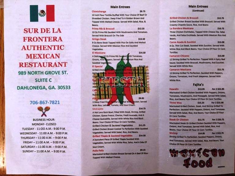 Sur De La Frontera - Dahlonega, GA menu_pic