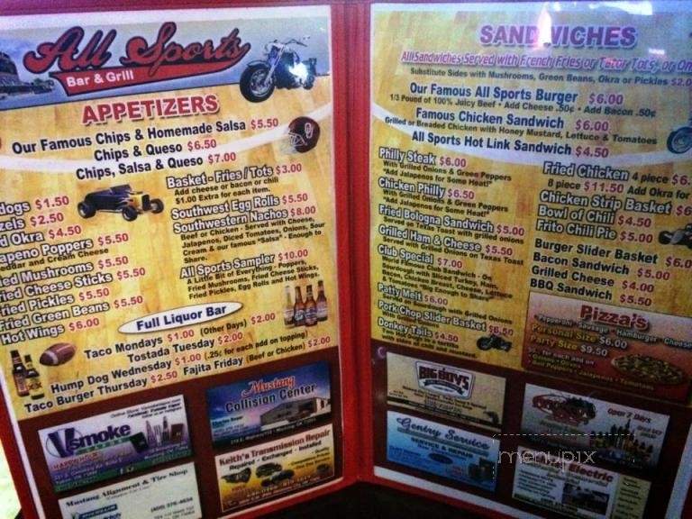 Allsports Bar & Grill - Mustang, OK menu_pic