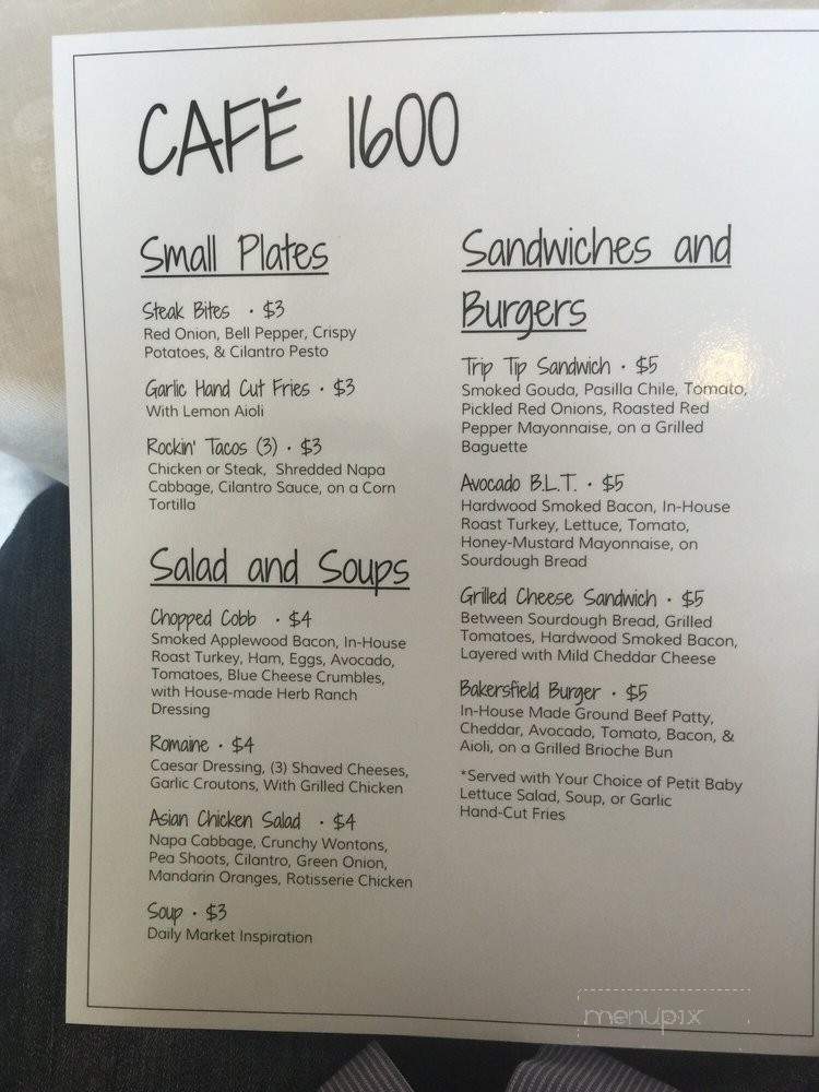 Cafe 1600 - Bakersfield, CA menu_pic