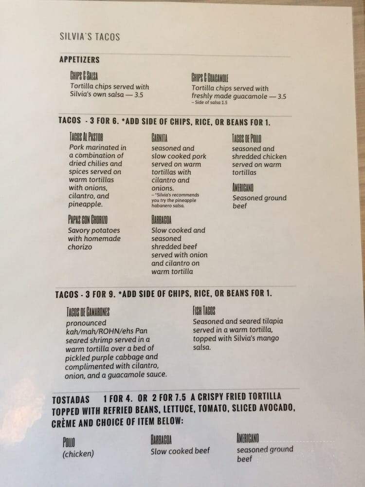 Silvia's Tacos - Indiana, PA menu_pic