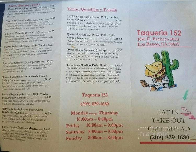 Taqueria 152 - Los Banos, CA menu_pic