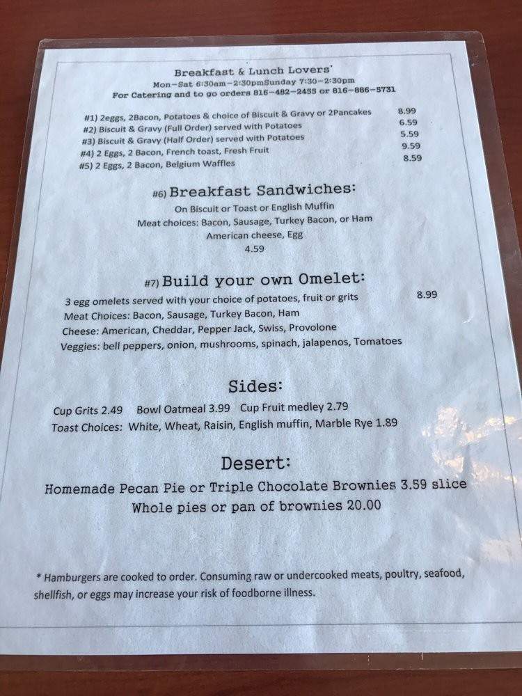 Breakfast & Lunch Lovers - Raytown, MO menu_pic