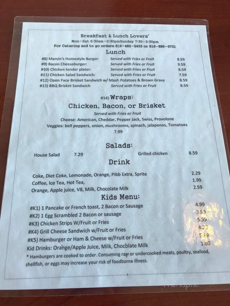 Breakfast & Lunch Lovers - Raytown, MO menu_pic