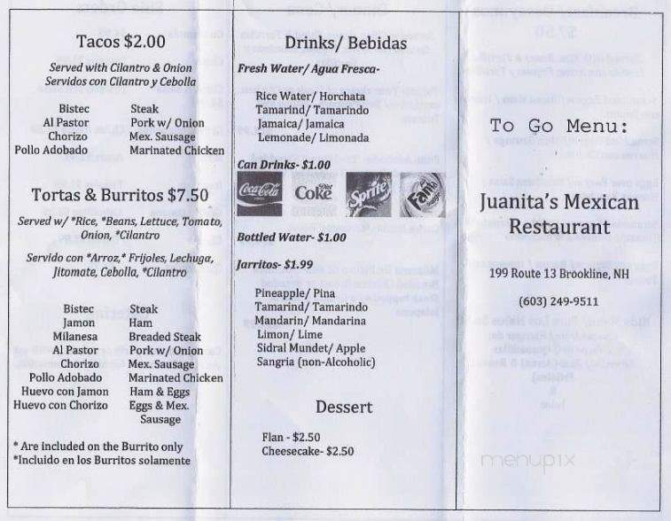 Juanita's - Brookline, NH menu_pic