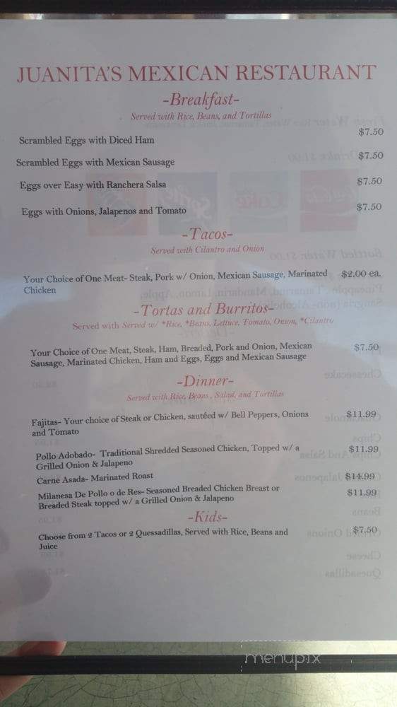 Juanita's - Brookline, NH menu_pic