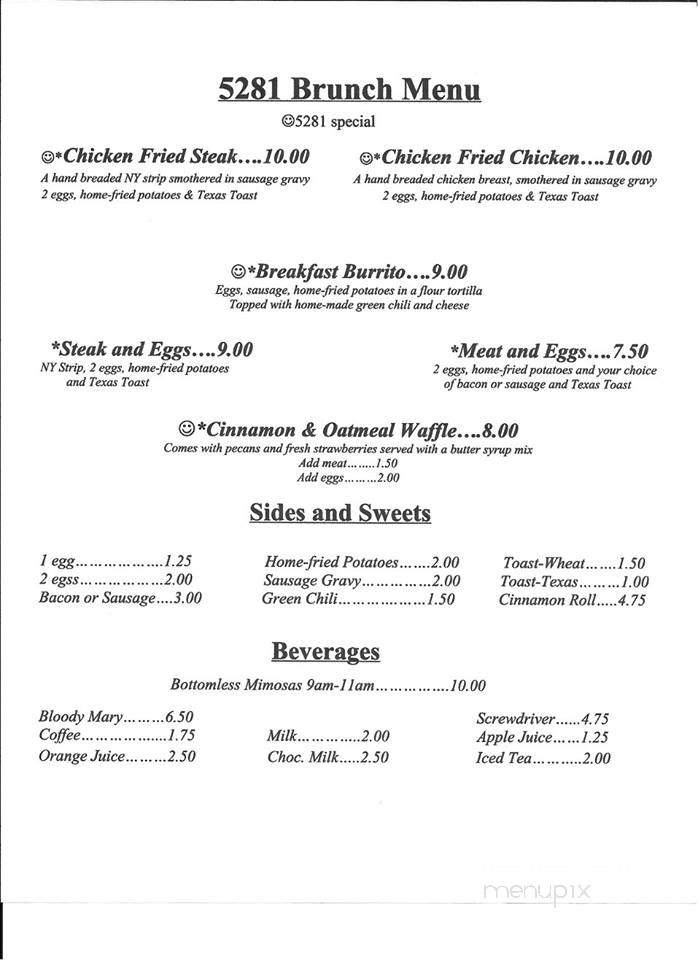 5281 Seafood, Steakhouse and Bar - Morrison, CO menu_pic