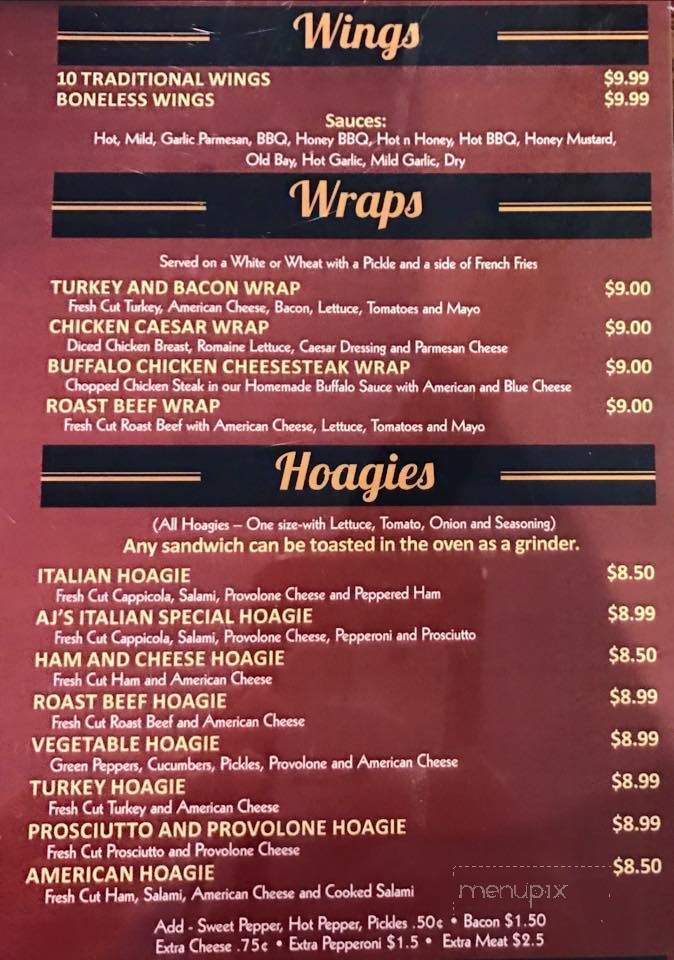 AJ Christopher's Pizza, Bar & Grille - Parkesburg, PA menu_pic