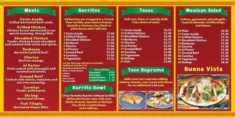Buena Vista Mexican Grill - Malvern, PA menu_pic
