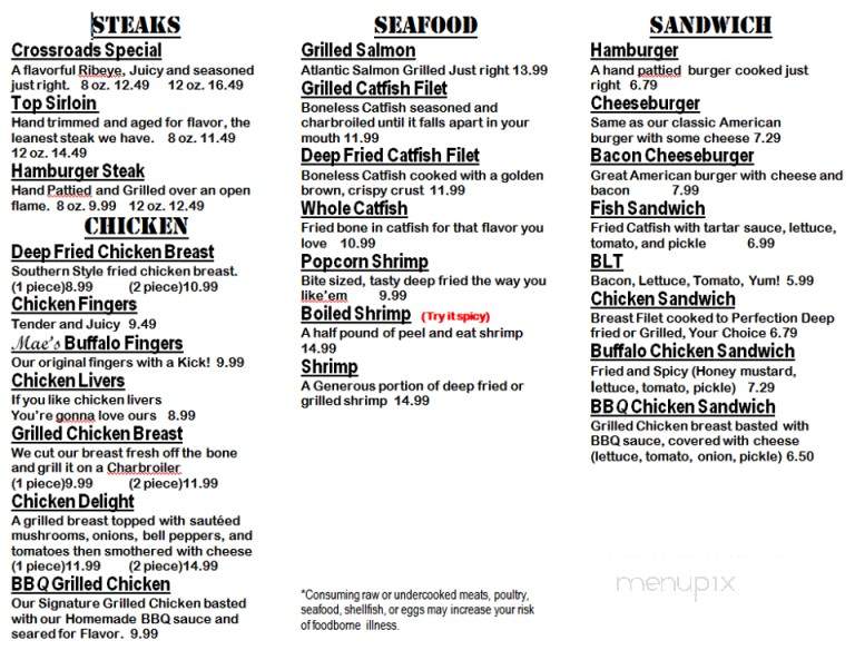 Mae's Crossroads Restaurant - Tallapoosa, GA menu_pic