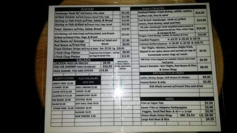 Jeaux Biff's - Breaux Bridge, LA menu_pic
