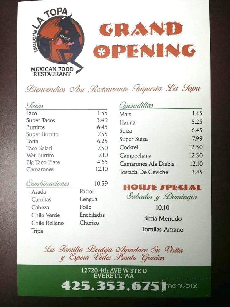 Taqueria La Topa - Everett, WA menu_pic