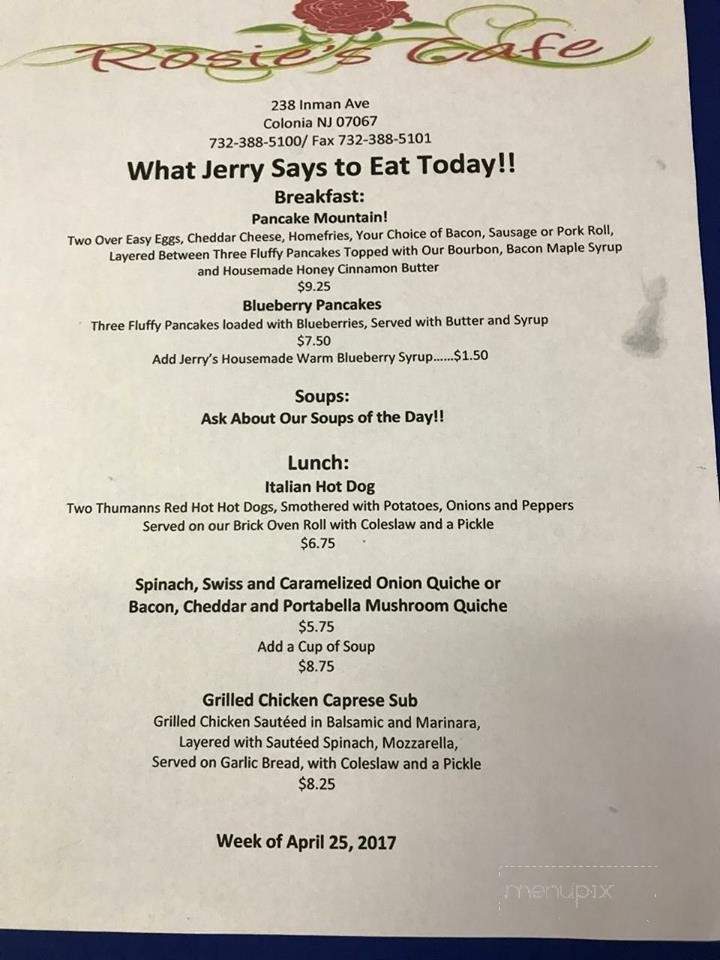 Rosie's Cafe - Woodbridge Township, NJ menu_pic