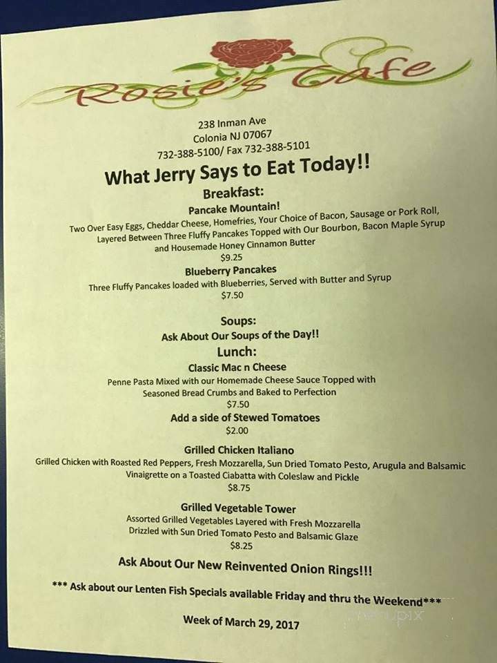 Rosie's Cafe - Woodbridge Township, NJ menu_pic