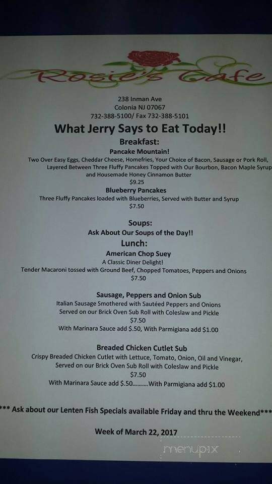 Rosie's Cafe - Woodbridge Township, NJ menu_pic