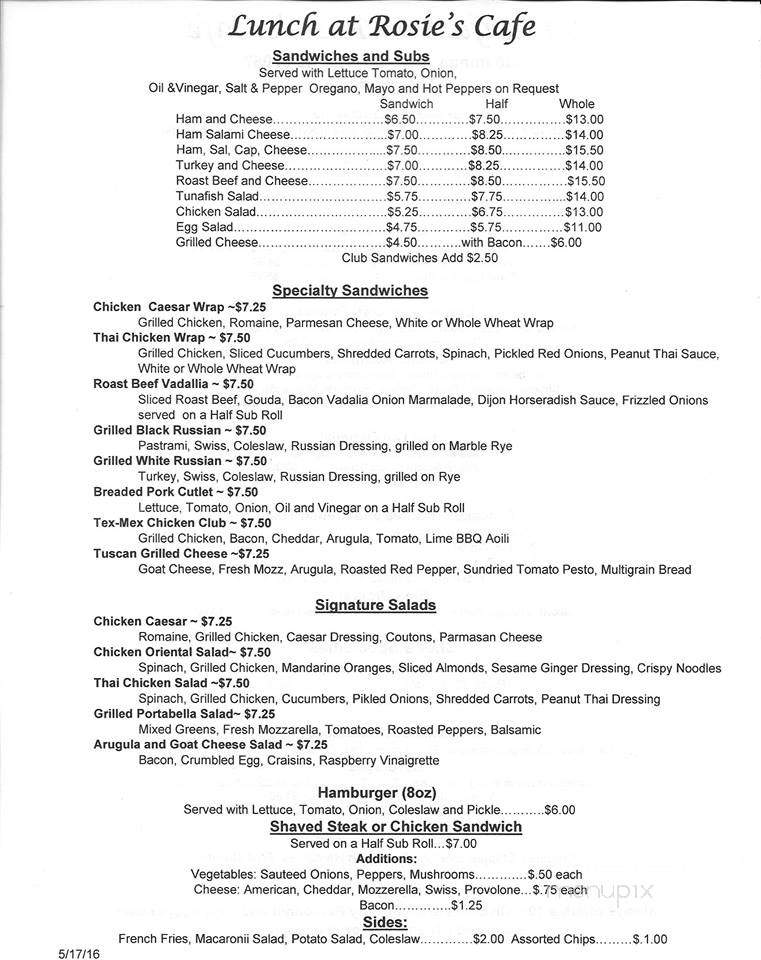 Rosie's Cafe - Woodbridge Township, NJ menu_pic