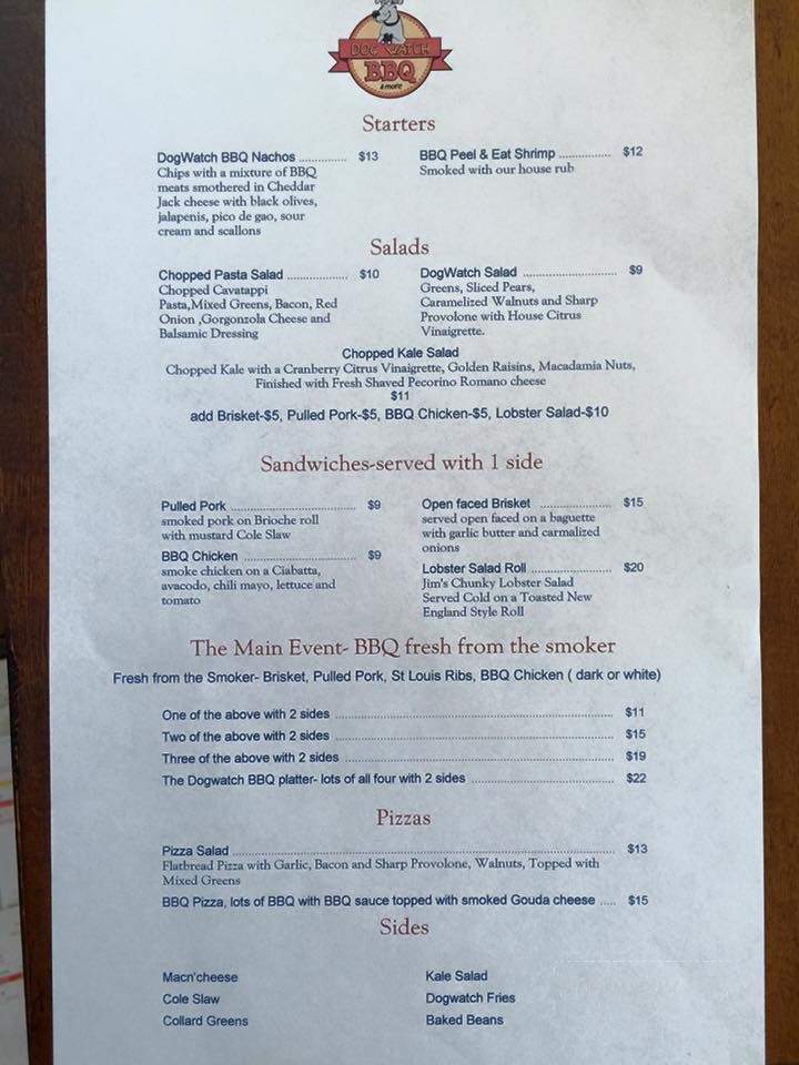 Dog Watch BBQ - Stonington, CT menu_pic