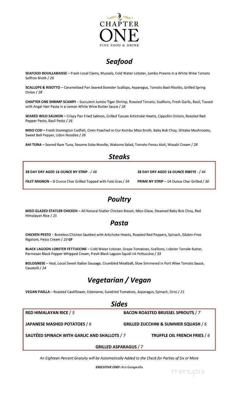 Chapter One Fine Food and Drink - Mystic, CT menu_pic