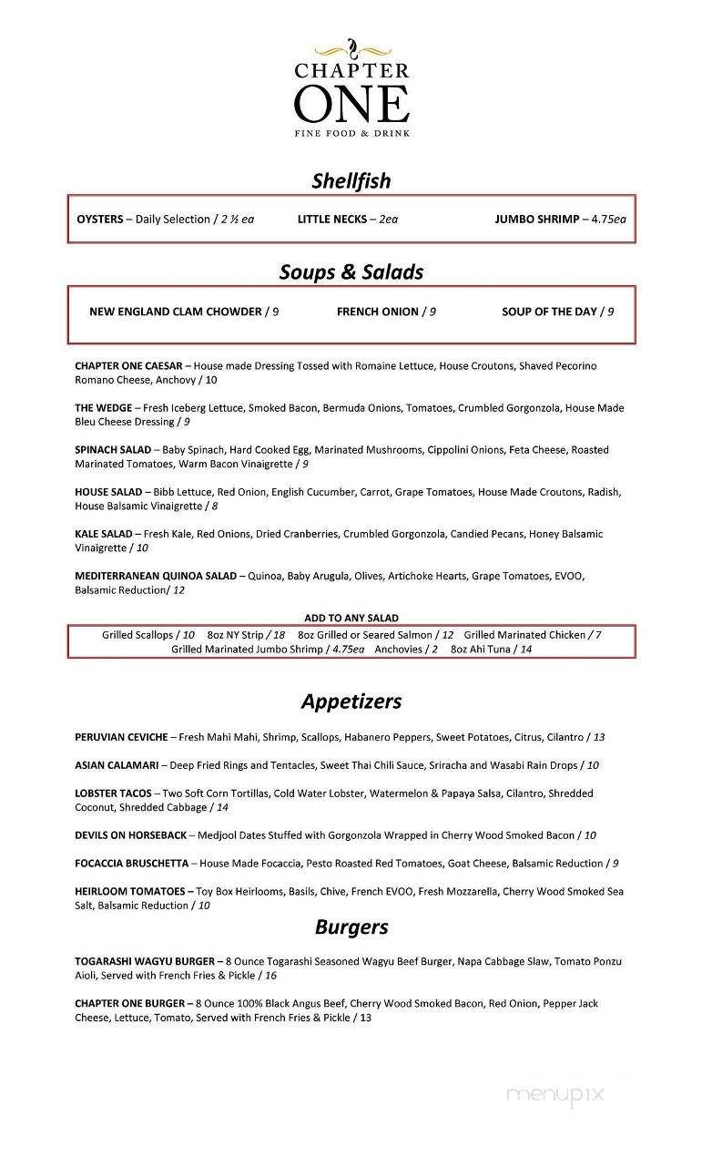 Chapter One Fine Food and Drink - Mystic, CT menu_pic