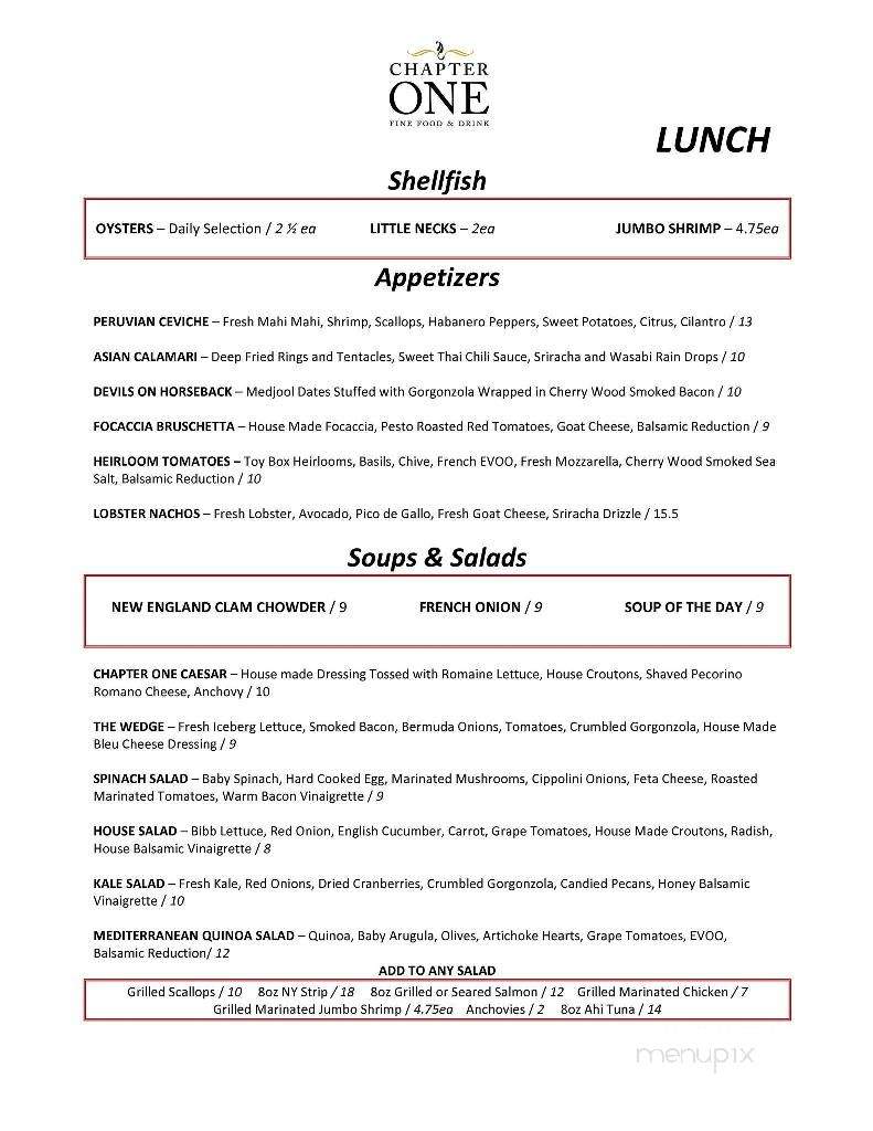 Chapter One Fine Food and Drink - Mystic, CT menu_pic