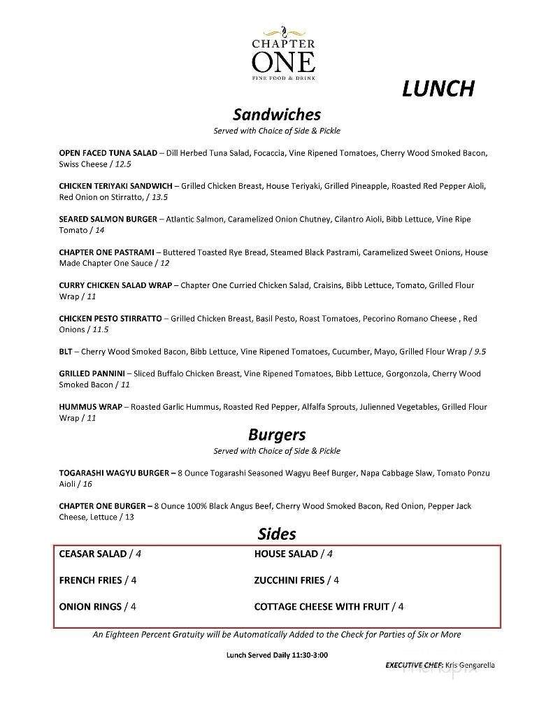 Chapter One Fine Food and Drink - Mystic, CT menu_pic