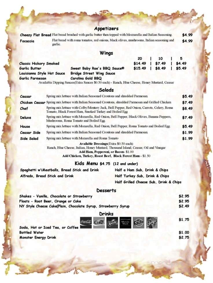 Bridge Street Cafe - White Springs, FL menu_pic