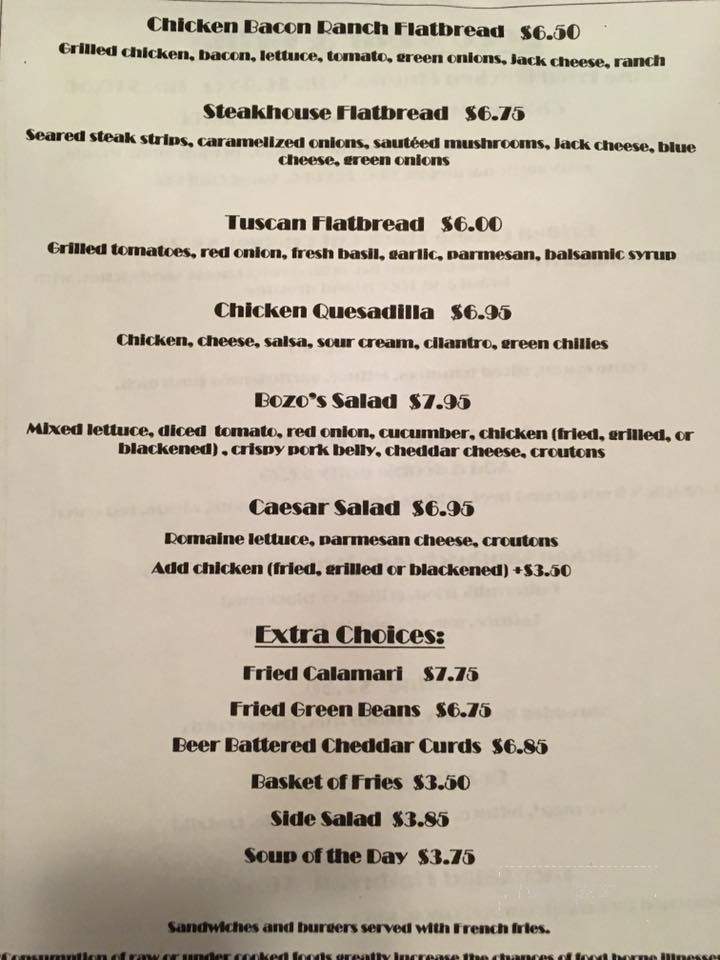 Bozo's Bar and Grille - Toledo, OH menu_pic