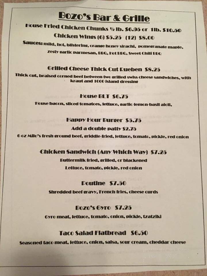 Bozo's Bar and Grille - Toledo, OH menu_pic